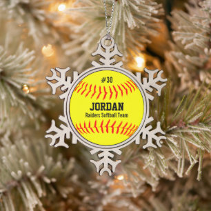 Ornement Flocon De Neige Le nom du joueur de softball numéro équipe flocon