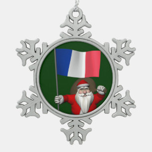 Ornement Flocon De Neige Le Père Noël Avec L'Enseigne De France