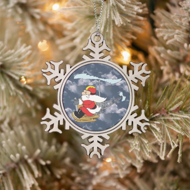 Ornement Flocon De Neige Le Père Noël en hélicoptère (Arbre)