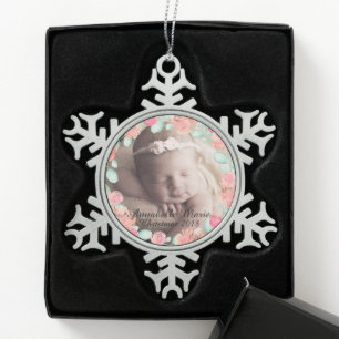 Ornement Flocon De Neige Le premier Noël du bébé floral