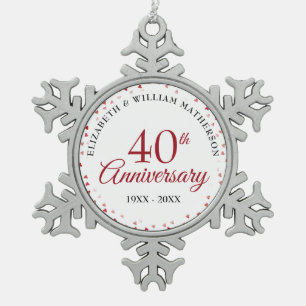 Ornement Flocon De Neige Les Coeurs de rubis du 40e anniversaire