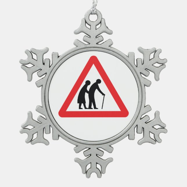 Ornement Flocon De Neige Les personnes âgées de PRÉCAUTION - poteau de (Devant)
