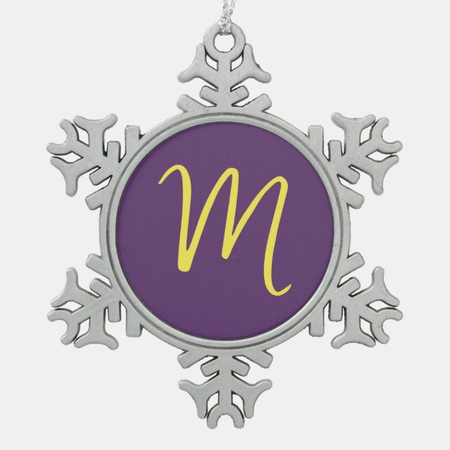 Ornement Flocon De Neige Lettre initiale Monogramme élégant Indigo jaune (Devant)