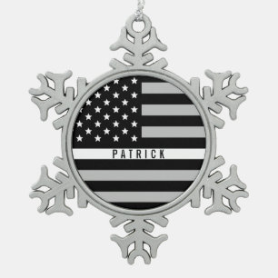 Ornement Flocon De Neige Ligne blanche mince nom décoré d'un monogramme d