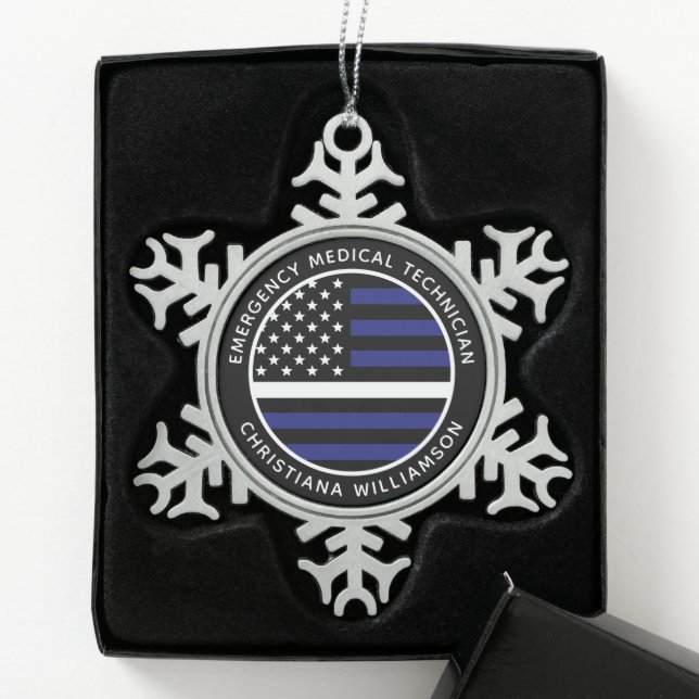 Ornement Flocon De Neige Ligne blanche mince personnalisée USA Drapeau EMS  (Boîte)