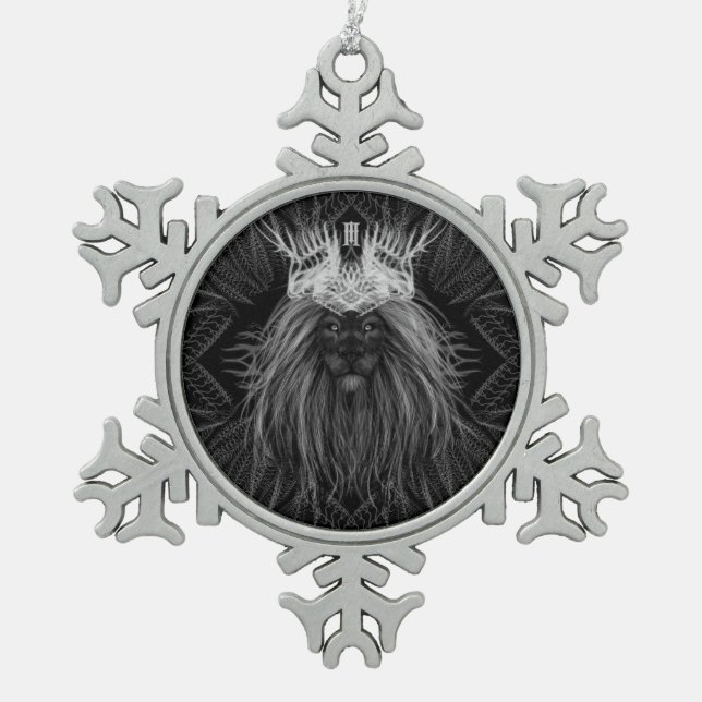 Ornement Flocon De Neige Lion avec monogramme de couronne (Devant)