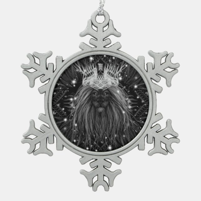Ornement Flocon De Neige Lion d'étoile avec monogramme de couronne (Devant)