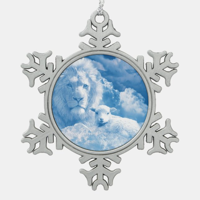 Ornement Flocon De Neige Lion et agneau dans les nuages (Devant)