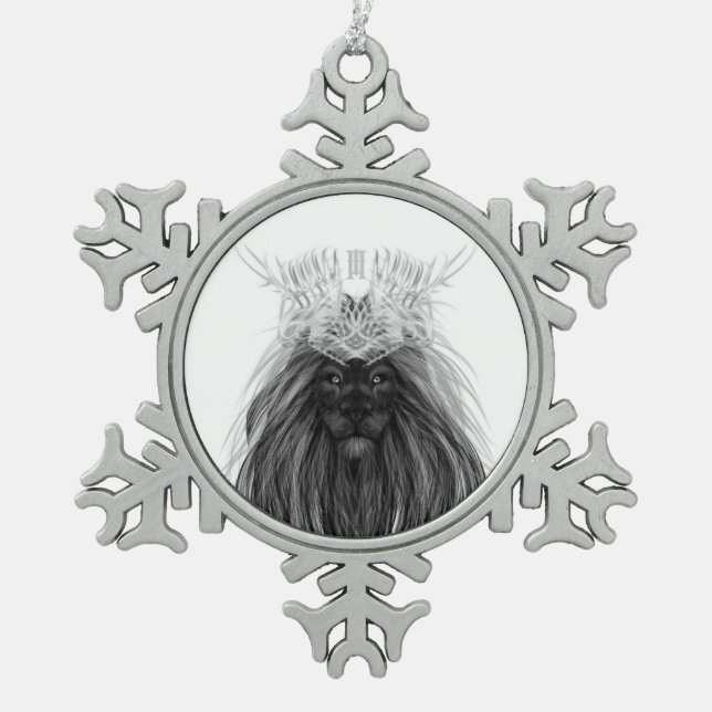 Ornement Flocon De Neige Lion noir avec couronne Antlers et monogramme (Devant)