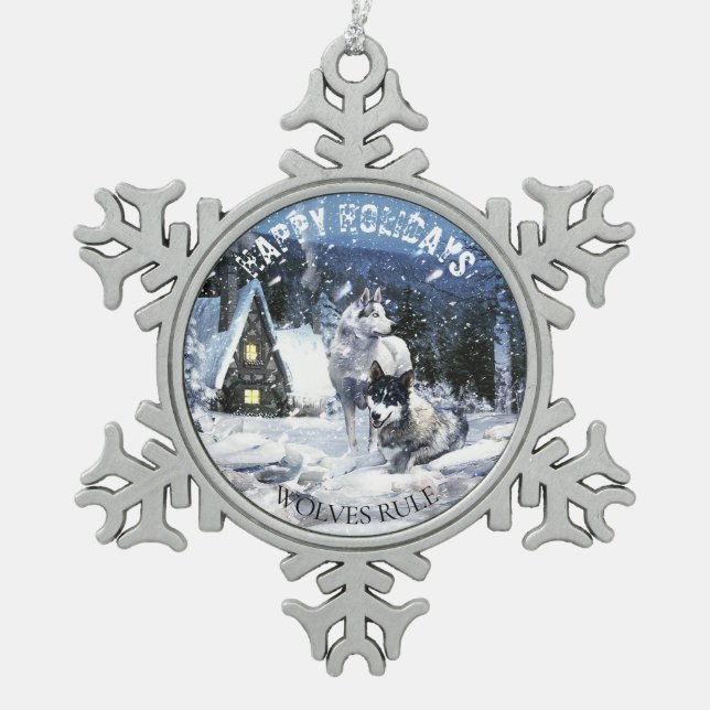 Ornement Flocon De Neige Loups dans Fairytale Snowy Winter Night Scène - (Devant)