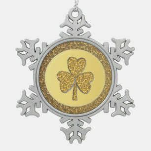 Ornement Flocon De Neige Lucky Irish Shamrock Gold Coin