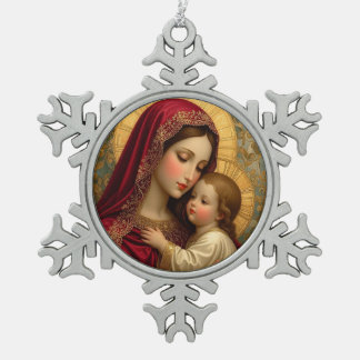 Ornement Flocon De Neige Madone et Enfant à Noël