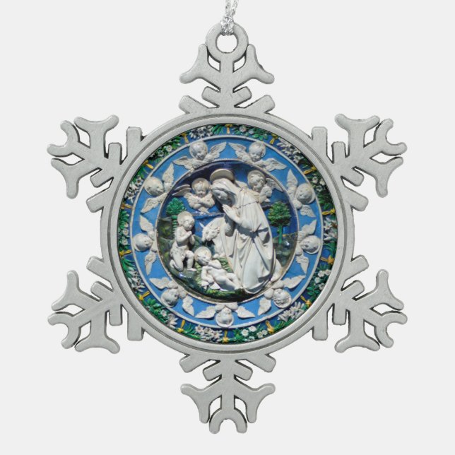 ORNEMENT FLOCON DE NEIGE MADONNA AVEC ENFANT ET ANGELS (Devant)