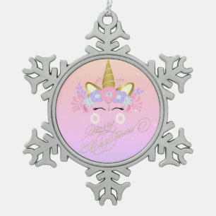 Ornement Flocon De Neige Magique Unicorne Couronne florale, Joyeux Noël