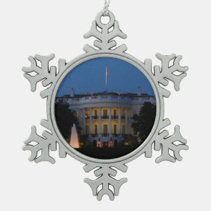 Ornement Flocon De Neige Maison Blanche de Noël à la nuit à Washington DC
