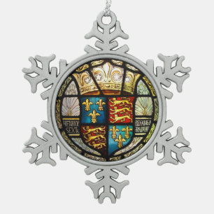 Ornement Flocon De Neige Manteau royal de Tudor de verre souillé de Henry