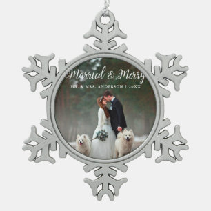 Ornement Flocon De Neige Marié & Joyeux Mariage Photo Noël