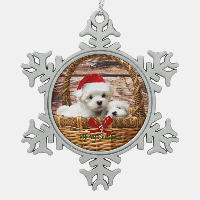 Ornement Flocon De Neige Marionnettes maltaises dans un panier de Noël (Devant)