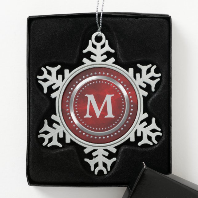 Ornement Flocon De Neige Maroon Rouge Faux Chrome Monogramme Noël (Boîte)