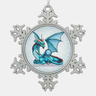 Ornement Flocon De Neige Mars Dragon de Pierre de naissance : Aquamarine