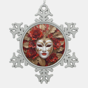 Ornement Flocon De Neige Masque carnaval rouge et or