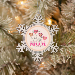 Ornement Flocon De Neige Meilleure Maman Jamais, Coeurs Roses Lovely Modern
