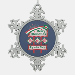 Ornement Flocon De Neige Merry Christmas Retro Marquee - Joy to the World