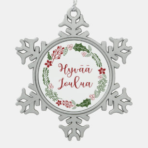 Ornement Flocon De Neige Merry Christmas Wreath finlandais, Hyvää joulua