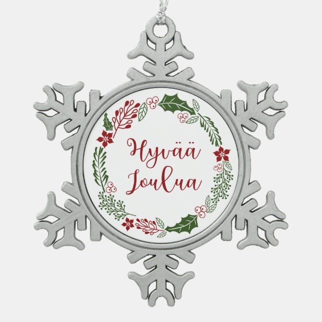 Ornement Flocon De Neige Merry Christmas Wreath finlandais, Hyvää joulua (Devant)