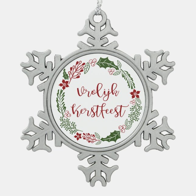 Ornement Flocon De Neige Merry Christmas Wreath néerlandais, Vrolijk Kerstf (Devant)