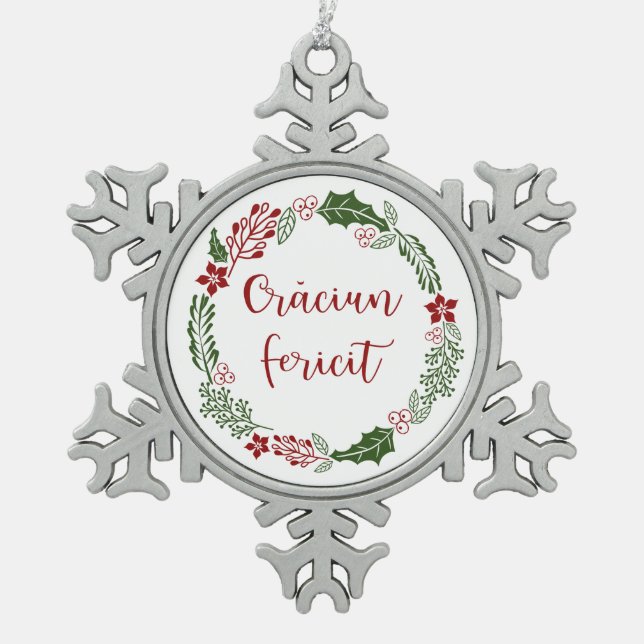 Ornement Flocon De Neige Merry Christmas Wreath roumain, Crăciun fericit (Devant)