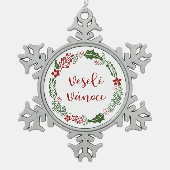 Ornement Flocon De Neige Merry Christmas Wreath tchèque, Veselé vánoce (Devant)