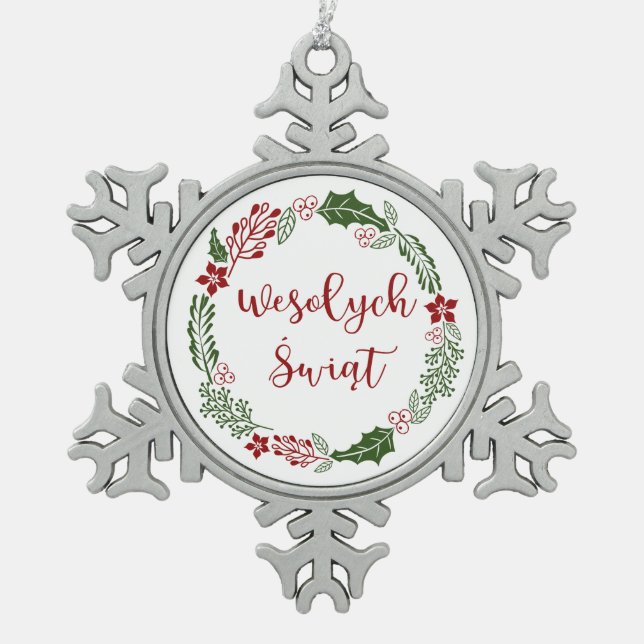 Ornement Flocon De Neige Merry Christmas Wreath, Wesołych świąt polonais (Devant)
