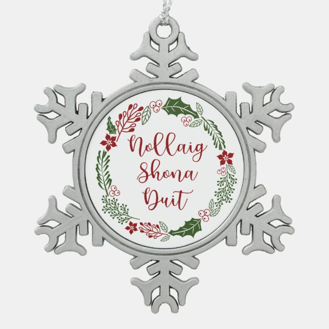 Ornement Flocon De Neige Merry Gaelic Christmas Wreath, Nollaig shona duit (Devant)