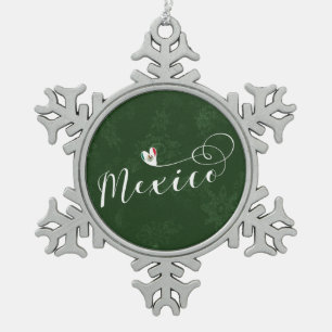 Ornement Flocon De Neige Mexique Drapeau En Coeur, Mexicanos