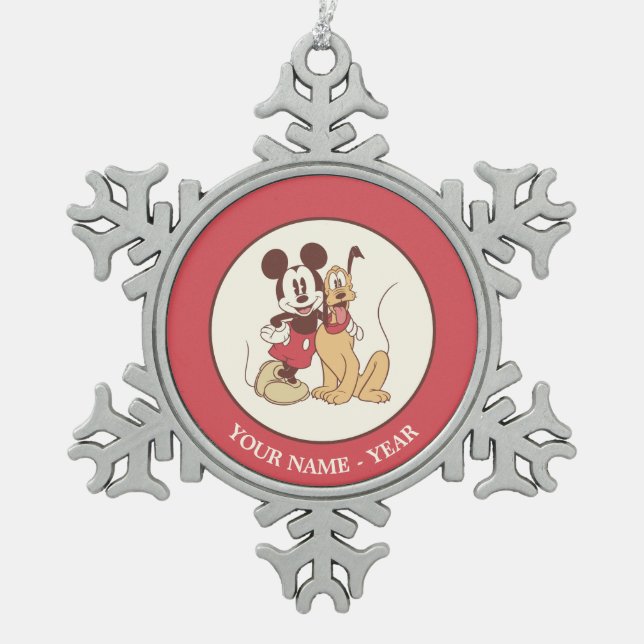 Ornement Flocon De Neige Mickey et Pluto classiques | Ajouter Votre Nom (Devant)