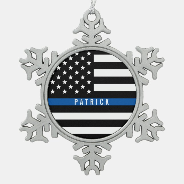 Ornement Flocon De Neige Mince Blue Line Police Nom Monogramme (Devant)