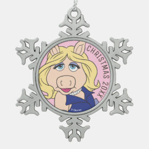 Ornement Flocon De Neige Miss Piggy en robe violette