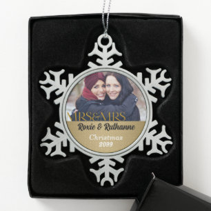 Ornement Flocon De Neige Mme et Mme Lesbian Noël en or