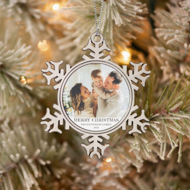 Ornement Flocon De Neige Modern Family Photo Christmas (Arbre)