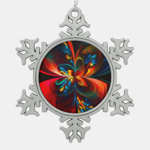 Ornement Flocon De Neige Moderne Floral Abstrait Art Orange Bleu Motif #14