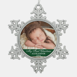 Ornement Flocon De Neige Mon premier Noël bébé photo verte