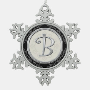 Ornement Flocon De Neige Monogramme d'argent élégant B Noël