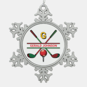 Ornement Flocon De Neige Monogramme de golf Metallic Green et Argent