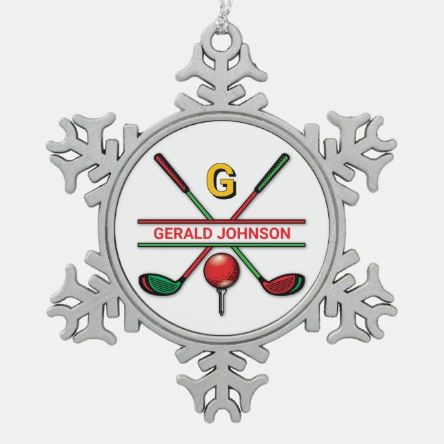 Ornement Flocon De Neige Monogramme de golf Metallic Green et Argent (Devant)