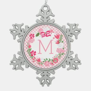 Ornement Flocon De Neige Monogramme personnalisé par guirlande florale ros