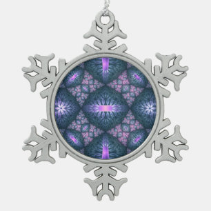Ornement Flocon De Neige Motif d'art fractal 3D turquoise violet rose