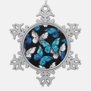 Ornement Flocon De Neige Motif sans couleur foncée avec papillons bleus Mor