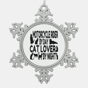 Ornement Flocon De Neige Motocycliste Amoureux des chats