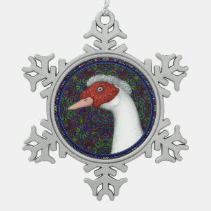 Ornement Flocon De Neige Muscovy Duck Head Blanc